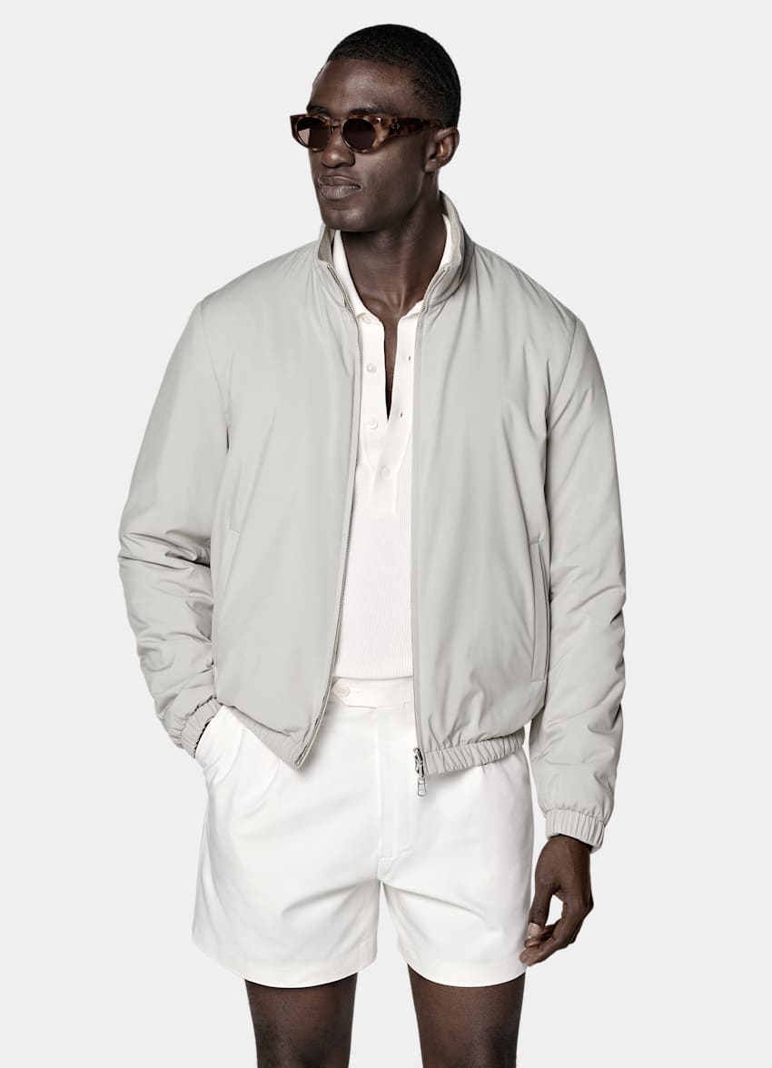 SUITSUPPLY Water-Repellent Technical Fabric Taupe Reversible Bomber Jacket