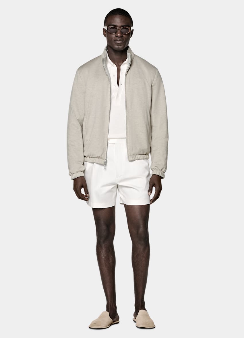 SUITSUPPLY Water-Repellent Technical Fabric Taupe Reversible Bomber Jacket