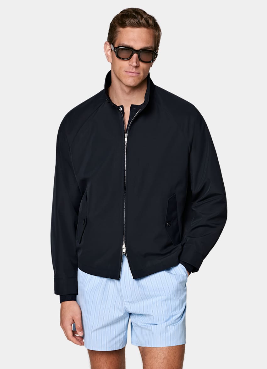 SUITSUPPLY Polyamid Schurwolle Seide von Lanificio Ermenegildo Zegna, Italien Navy Bomberjacke mit Raglan&auml;rmeln