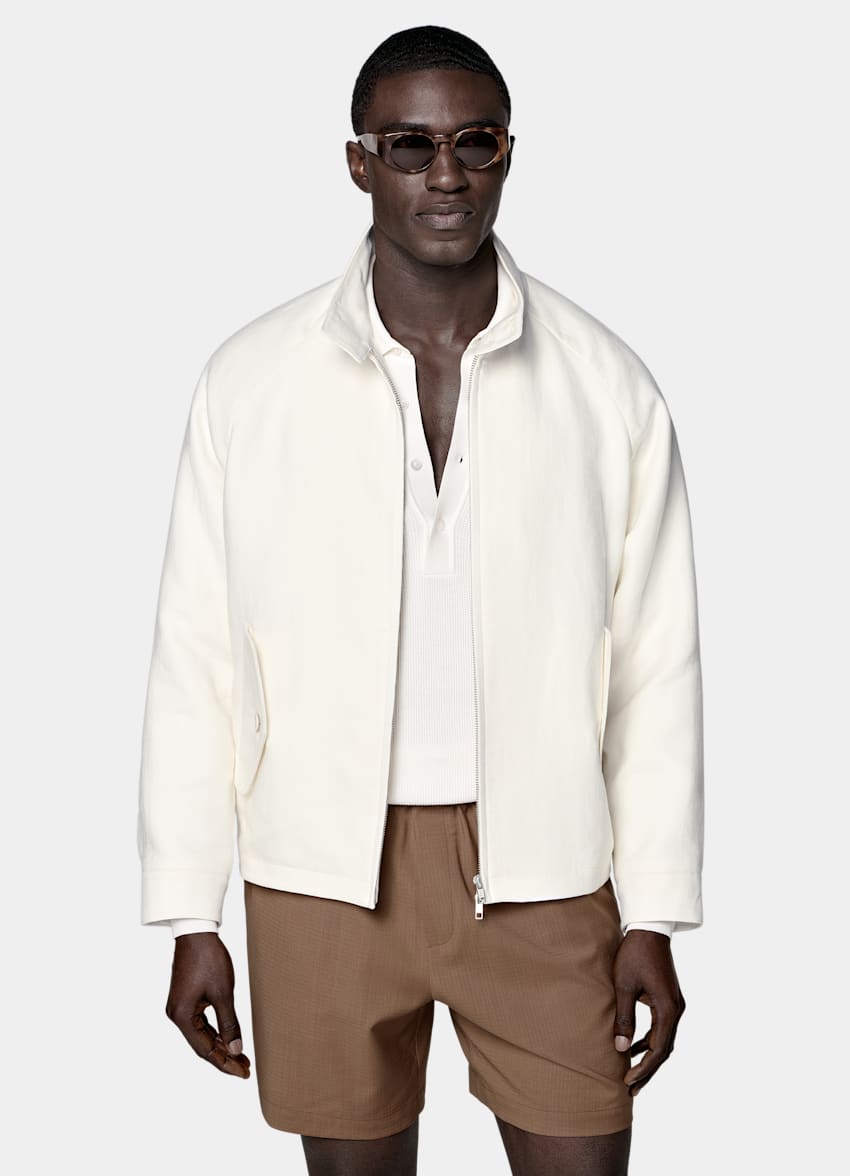 SUITSUPPLY Lino y algod&oacute;n de ARCH&eacute;, Italia Chaqueta bomber ragl&aacute;n crudo