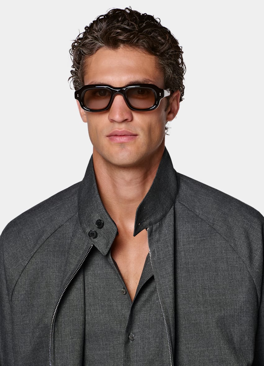 SUITSUPPLY Pure Tropical Wool by Vitale Barberis Canonico, Italy Dark Grey Raglan Bomber Jacket