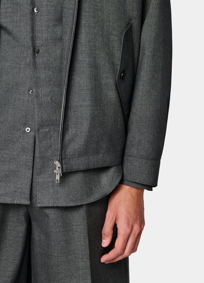 SUITSUPPLY Pure Tropical Wool by Vitale Barberis Canonico, Italy Dark Grey Raglan Bomber Jacket