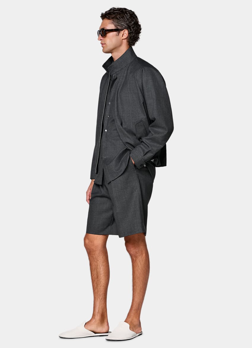 SUITSUPPLY Pure Tropical Wool by Vitale Barberis Canonico, Italy Dark Grey Raglan Bomber Jacket