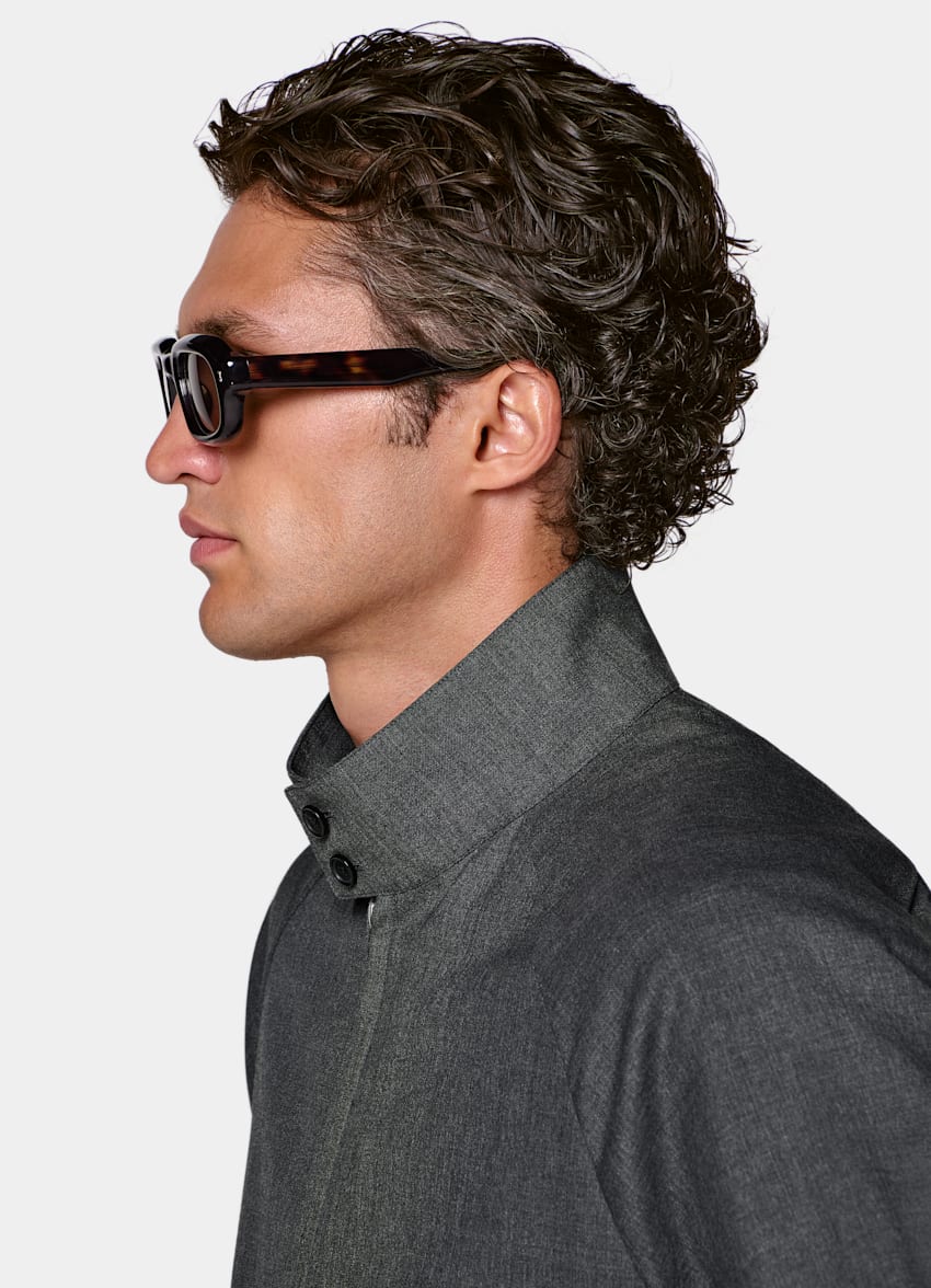 SUITSUPPLY Pure Tropical Wool by Vitale Barberis Canonico, Italy Dark Grey Raglan Bomber Jacket