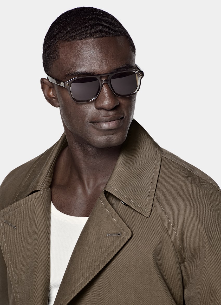 SUITSUPPLY Cotton Polyamide by Emmetex, Italy Mid Green Trench Coat