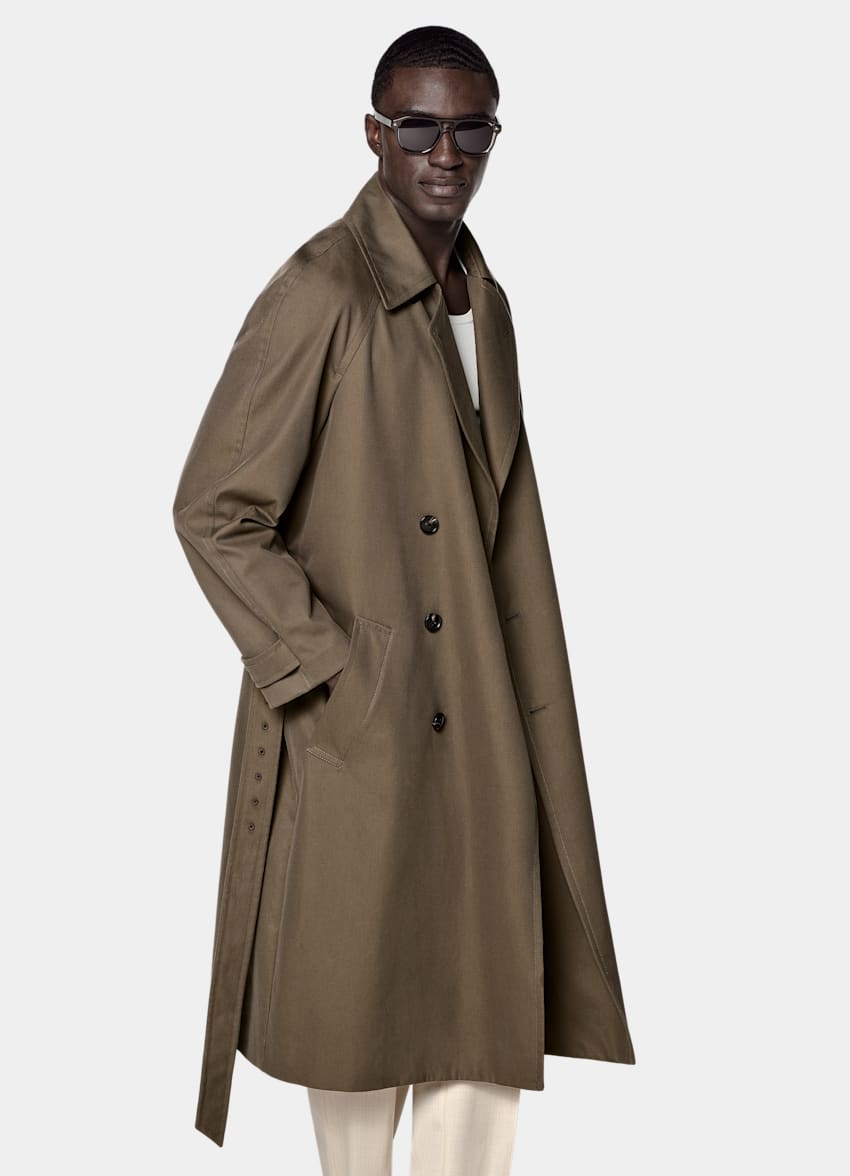 SUITSUPPLY Cotton Polyamide by Emmetex, Italy Mid Green Trench Coat
