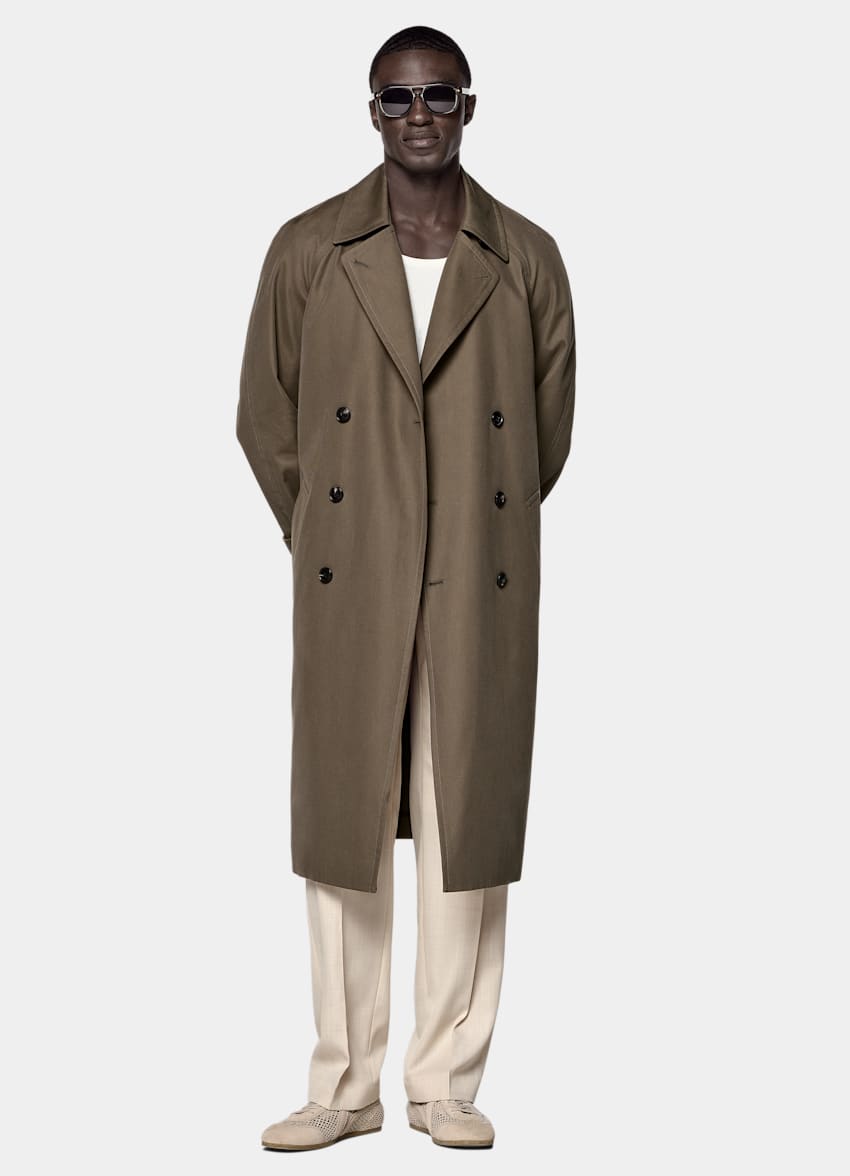 SUITSUPPLY Cotton Polyamide by Emmetex, Italy Mid Green Trench Coat