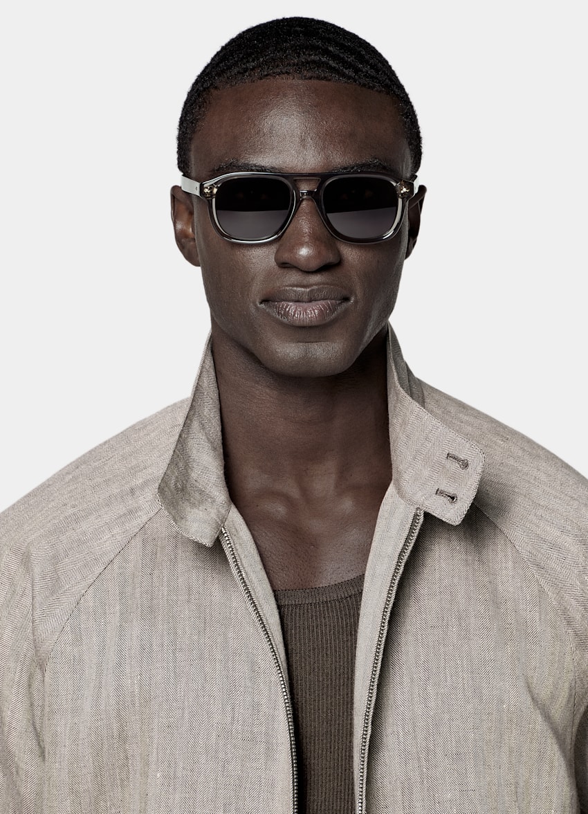 SUITSUPPLY Pure Linen - Baird McNutt, Regno Unito Dark Brown Herringbone Raglan Bomber Jacket