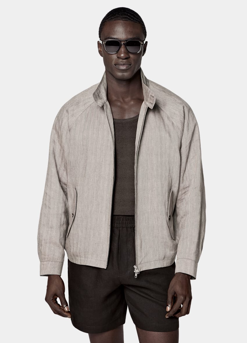 SUITSUPPLY Pure Linen - Baird McNutt, Regno Unito Dark Brown Herringbone Raglan Bomber Jacket