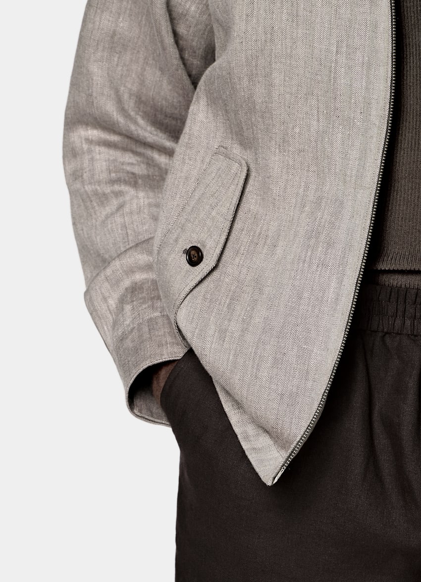 SUITSUPPLY Pure Linen - Baird McNutt, Regno Unito Dark Brown Herringbone Raglan Bomber Jacket