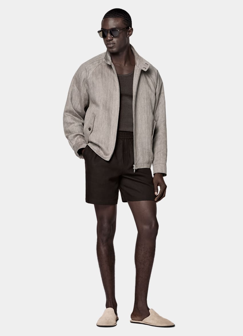 SUITSUPPLY Pure Linen - Baird McNutt, Regno Unito Dark Brown Herringbone Raglan Bomber Jacket