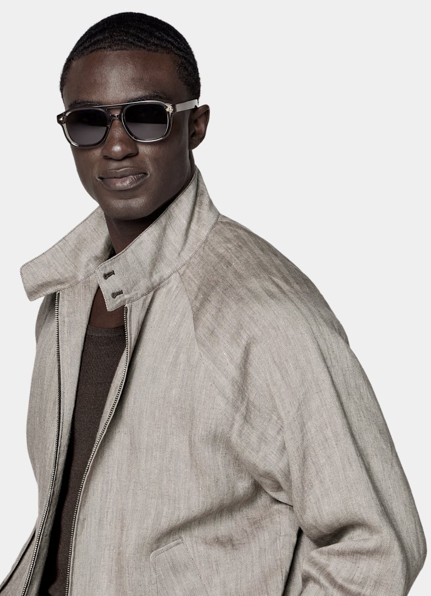 SUITSUPPLY Pure Linen - Baird McNutt, Regno Unito Dark Brown Herringbone Raglan Bomber Jacket