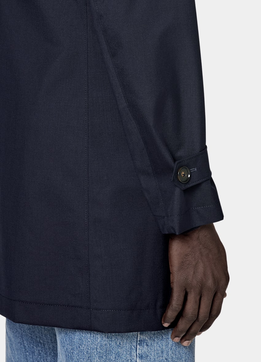 SUITSUPPLY Water-Repellent Wool Polyurethane by Vitale Barberis Canonico, Italy Blue Raincoat