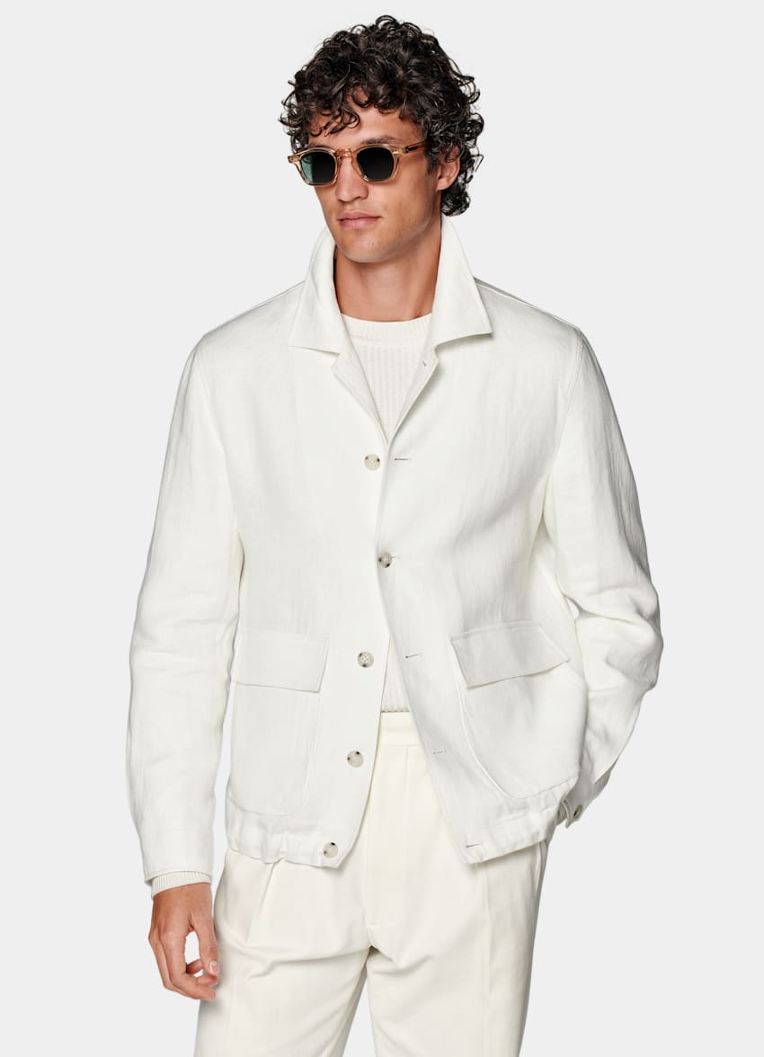 White Bomber Jacket in Pure Linen | SUITSUPPLY US