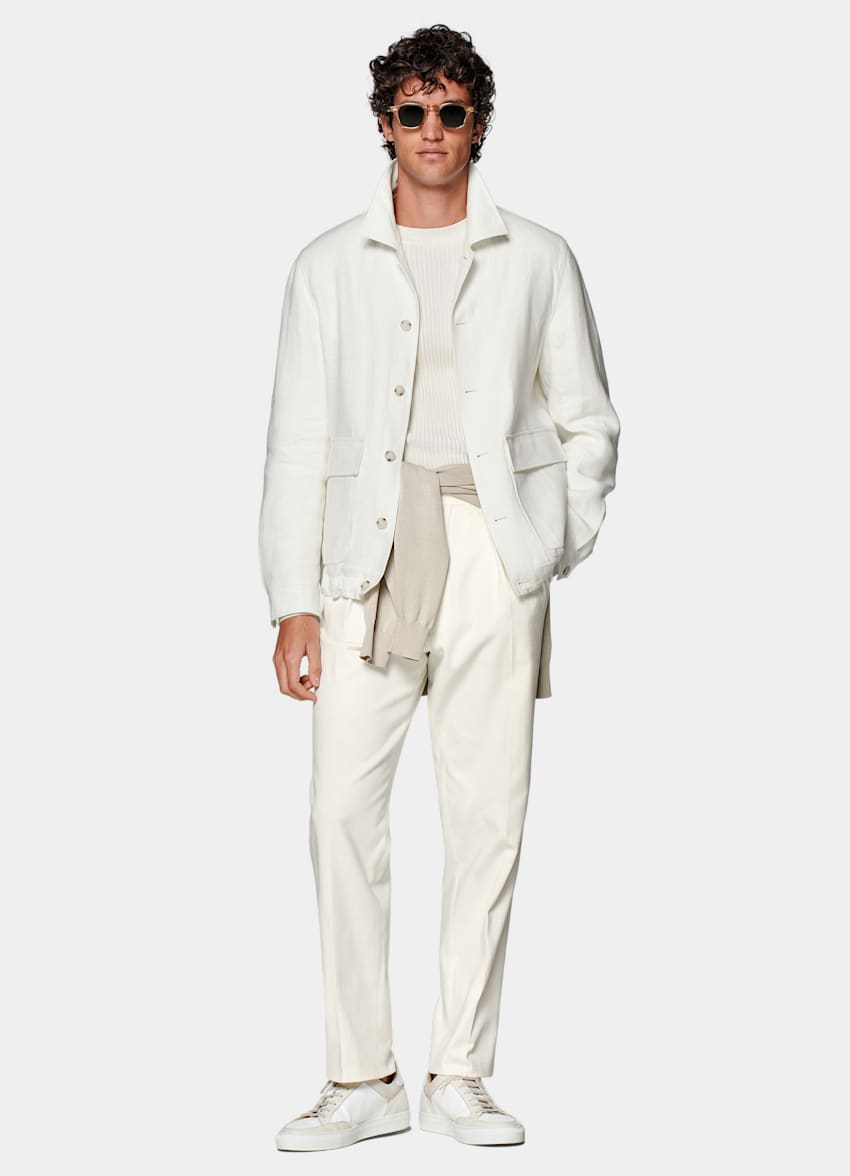 White Bomber Jacket in Pure Linen | SUITSUPPLY US