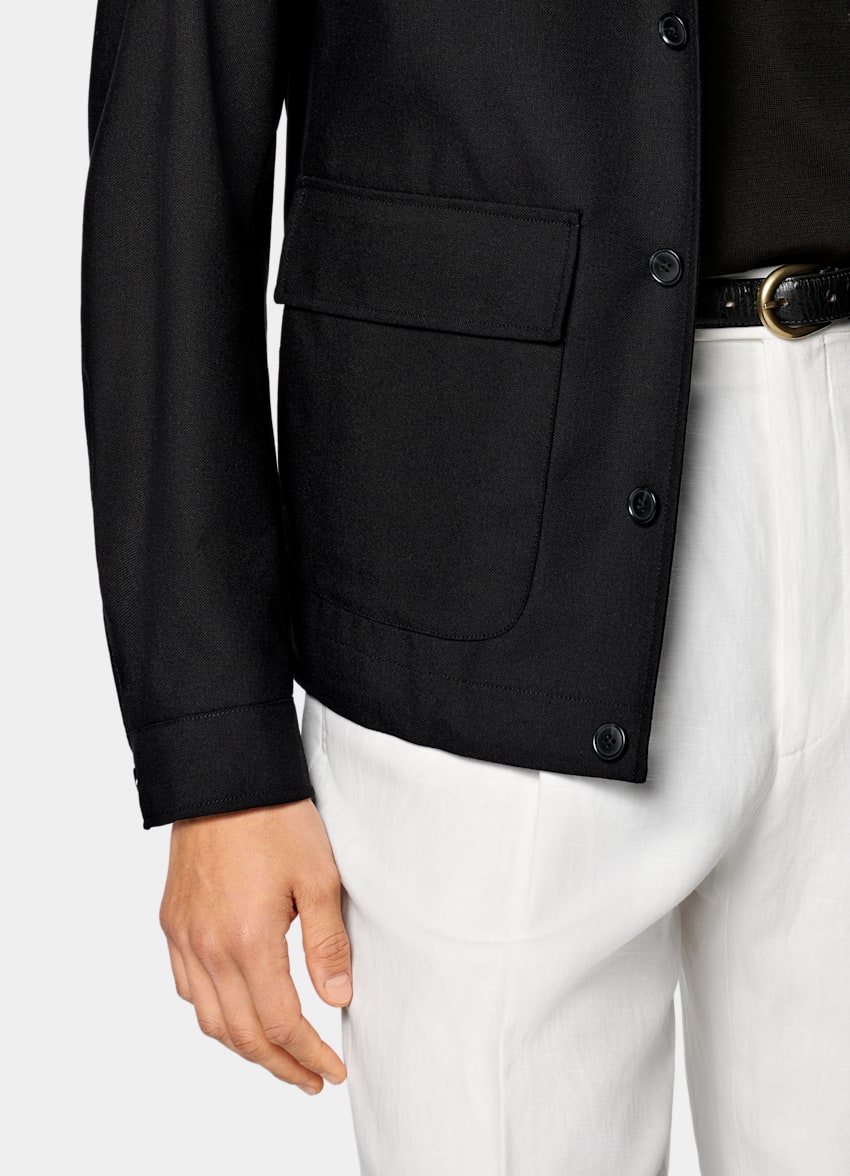 SUITSUPPLY Pure 4-Ply Traveller Wool by Rogna, Italy Black Bomber Jacket