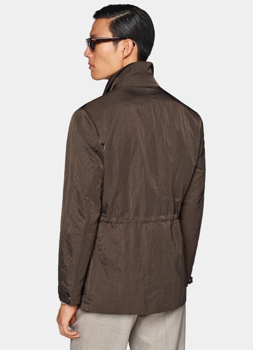 SUITSUPPLY 意大利 Majocchi 生产的防泼溅技术面料面料 深棕色野战外套