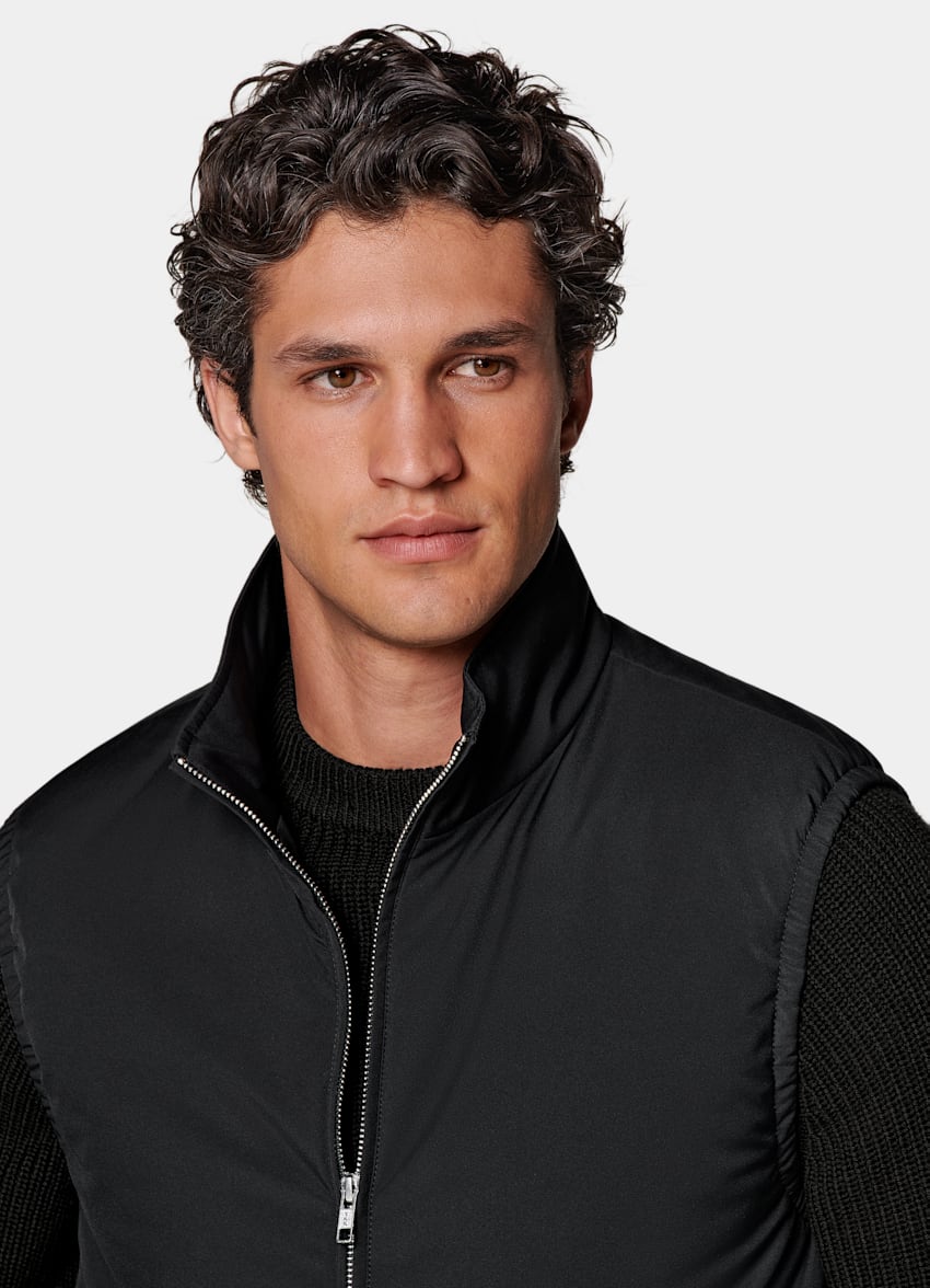 SUITSUPPLY Water-Repellent Technical Fabric by Olmetex, Italy Black Light Padded Zip Vest