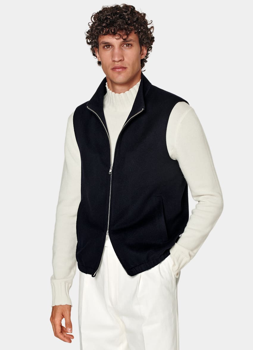 SUITSUPPLY Pure Circular Cashmere by Colombo, Italy Navy Zip Vest
