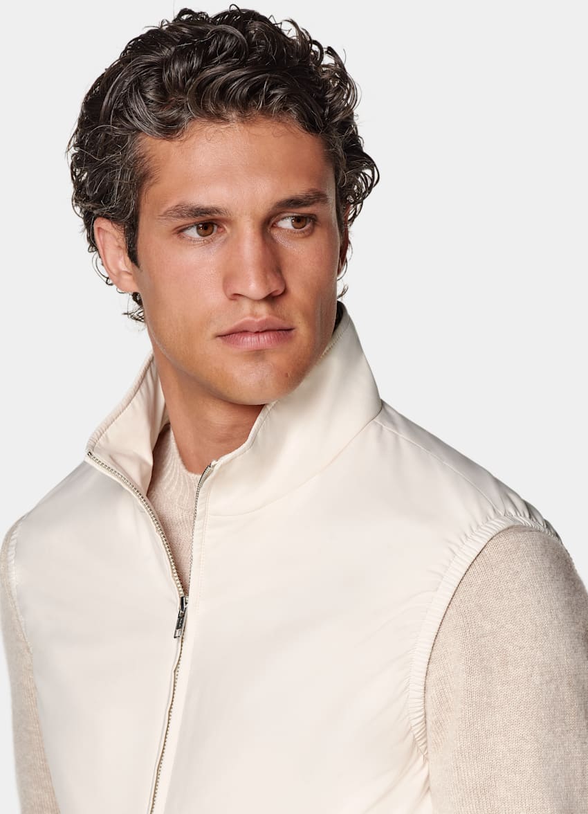 SUITSUPPLY Water-Repellent Technical Fabric by Olmetex, Italy Off-White Light Padded Zip Vest