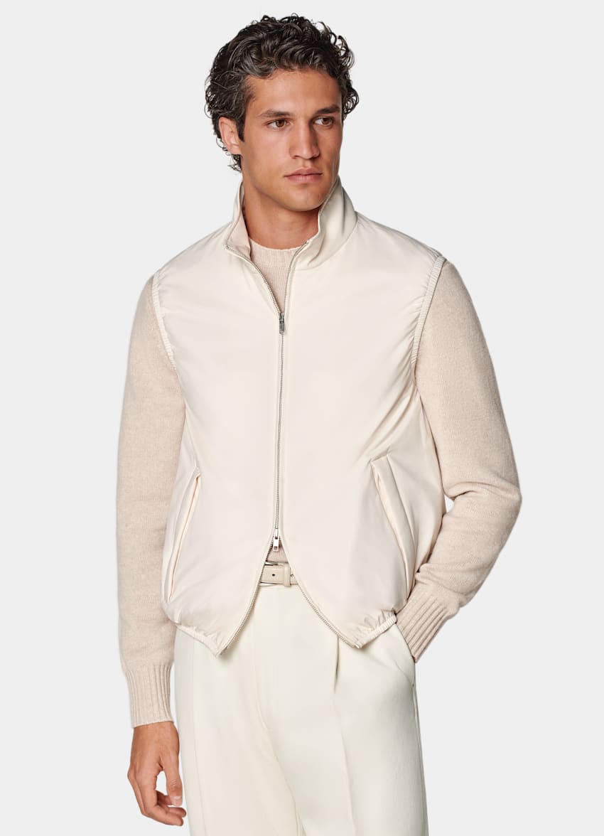 SUITSUPPLY Water-Repellent Technical Fabric by Olmetex, Italy Off-White Light Padded Zip Vest