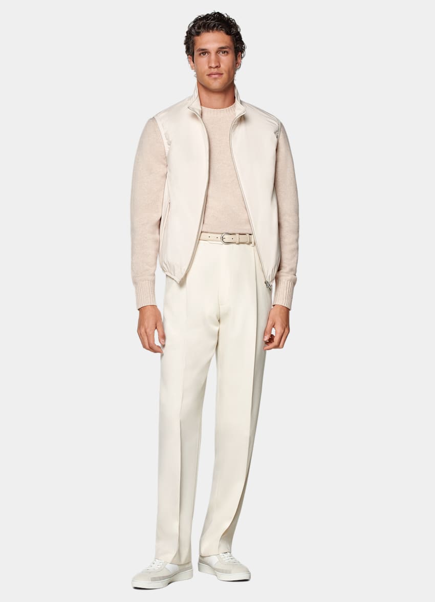 SUITSUPPLY Water-Repellent Technical Fabric by Olmetex, Italy Off-White Light Padded Zip Vest