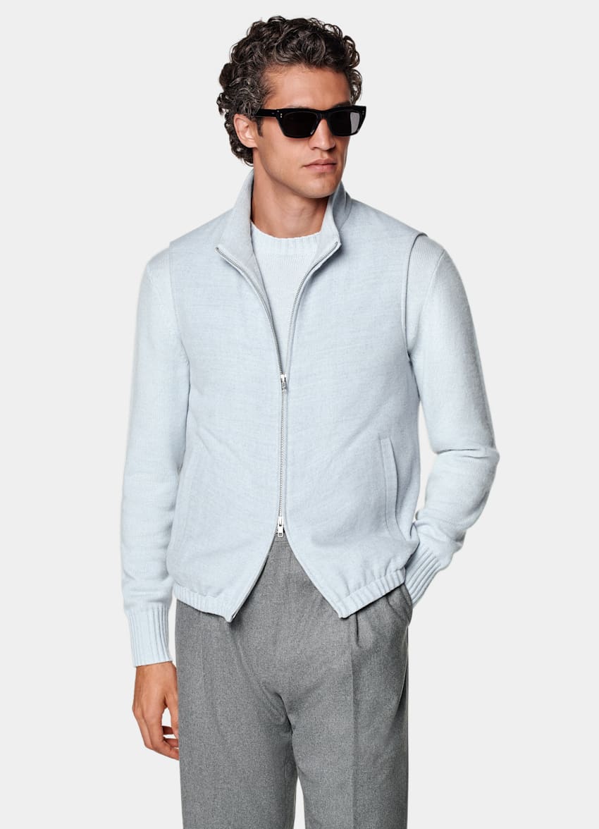 SUITSUPPLY Pure S180's Wool by Drago, Italy Light Blue Zip Vest