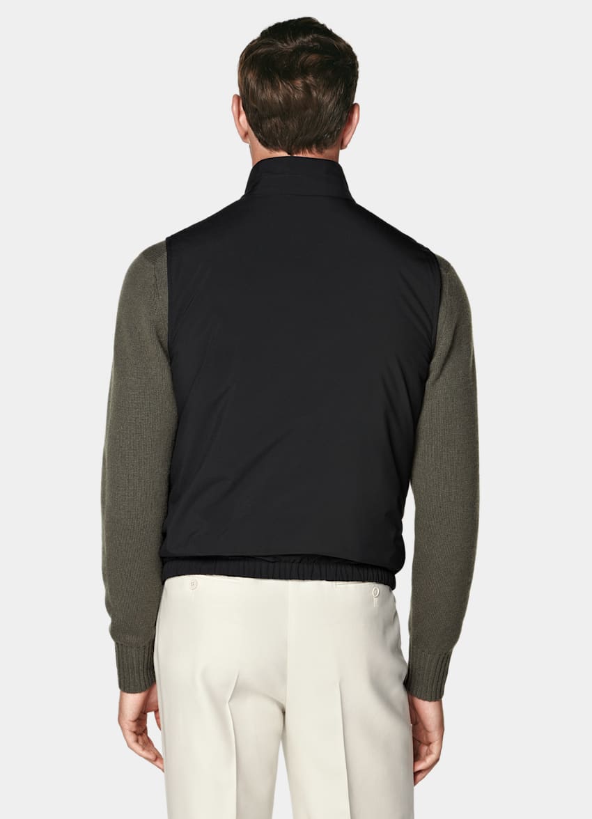 Black Reversible Light Padded Zip Vest in Water-Repellent