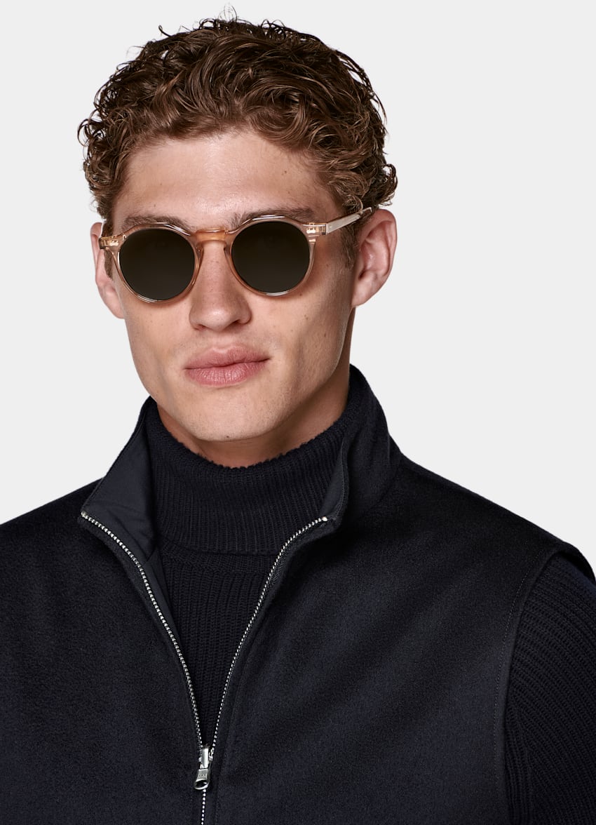 SUITSUPPLY Pure Cashmere by Colombo, Italy Navy Reversible Zip Vest