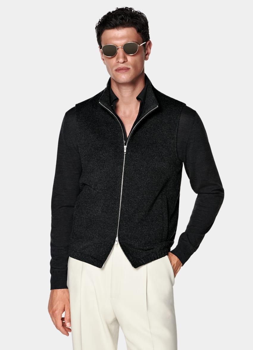 SUITSUPPLY Pure Wool Dark Grey Zip Vest