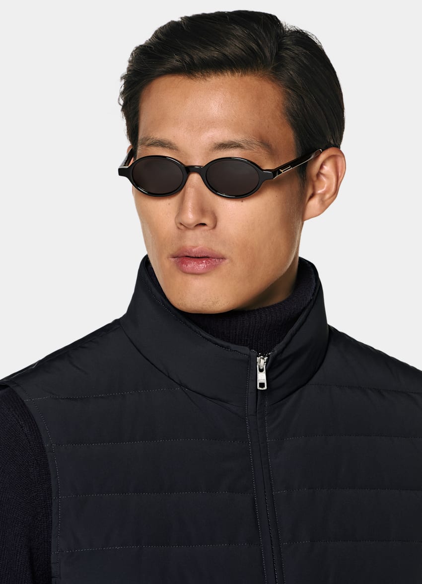 SUITSUPPLY Technical Fabric Navy Padded Down Zip Vest