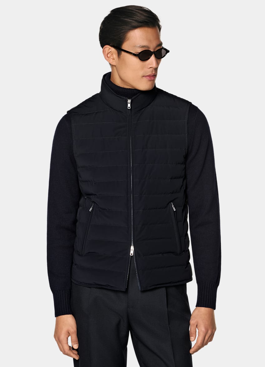 SUITSUPPLY Technical Fabric Navy Padded Down Zip Vest