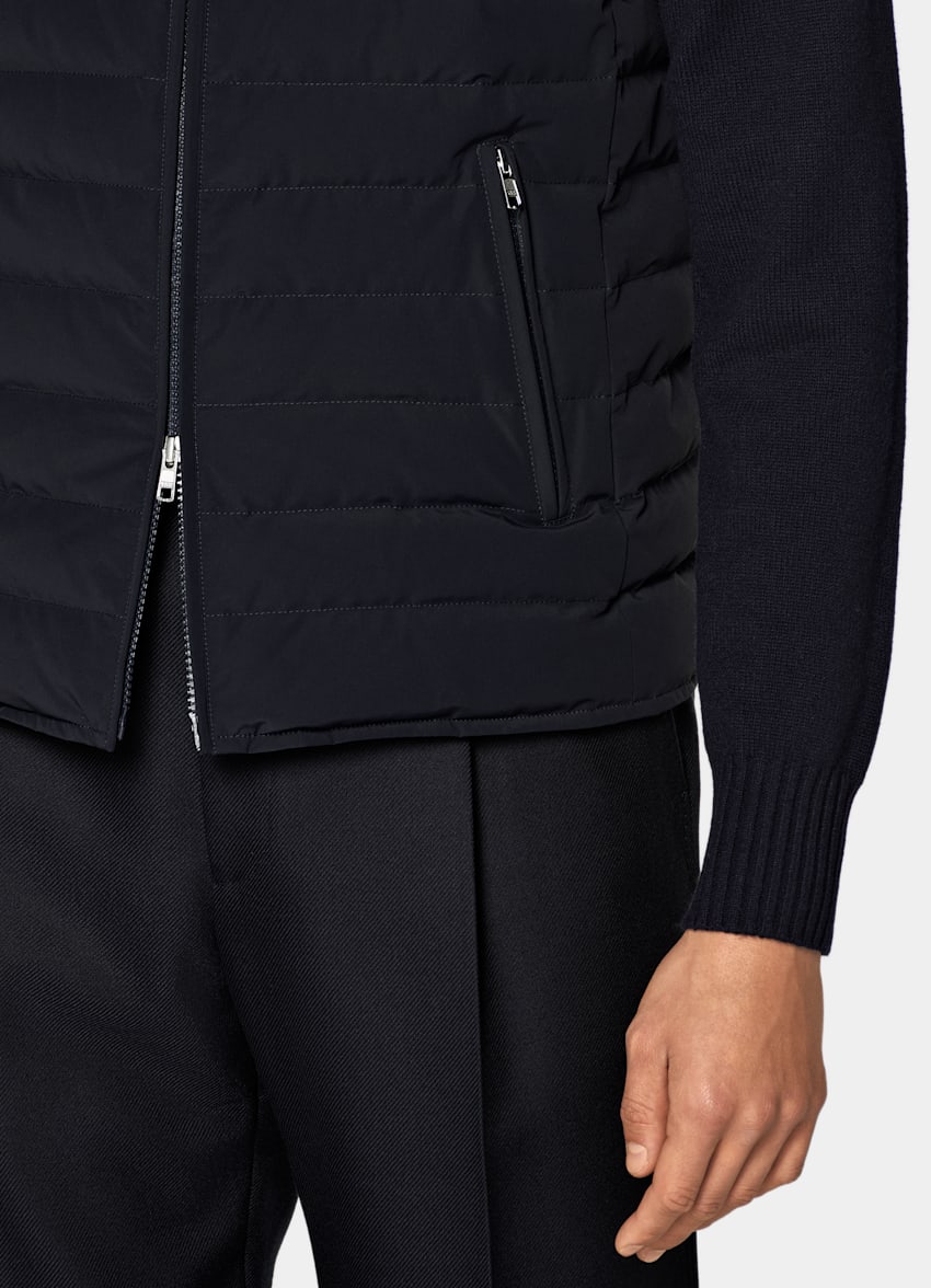 SUITSUPPLY Technical Fabric Navy Padded Down Zip Vest