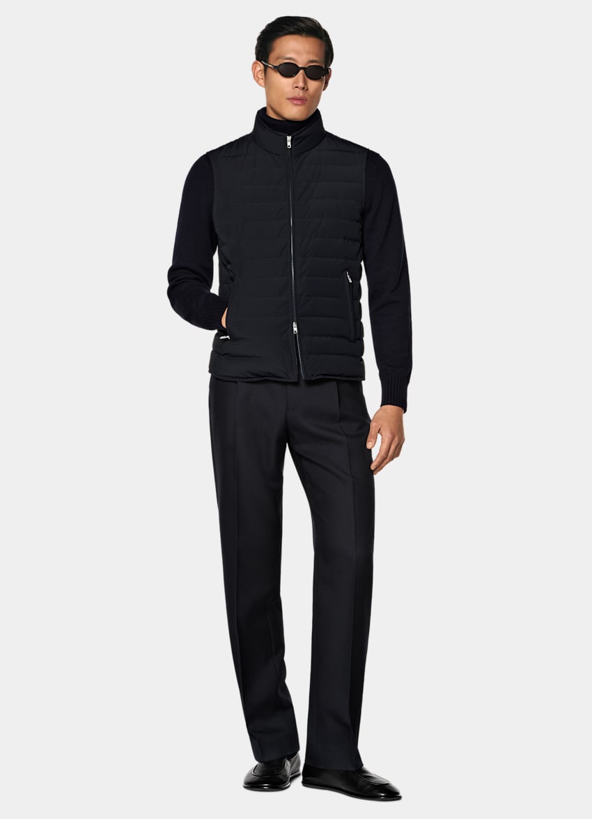 SUITSUPPLY Technical Fabric Navy Padded Down Zip Vest