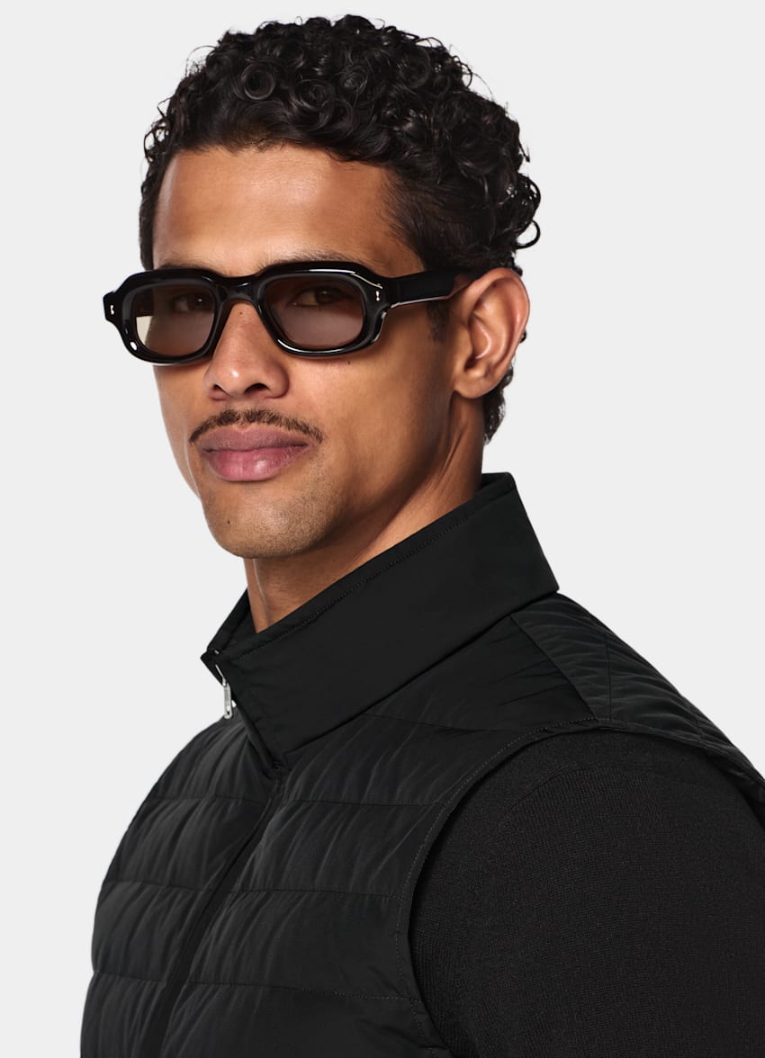SUITSUPPLY Technical Fabric Black Down Zip Vest
