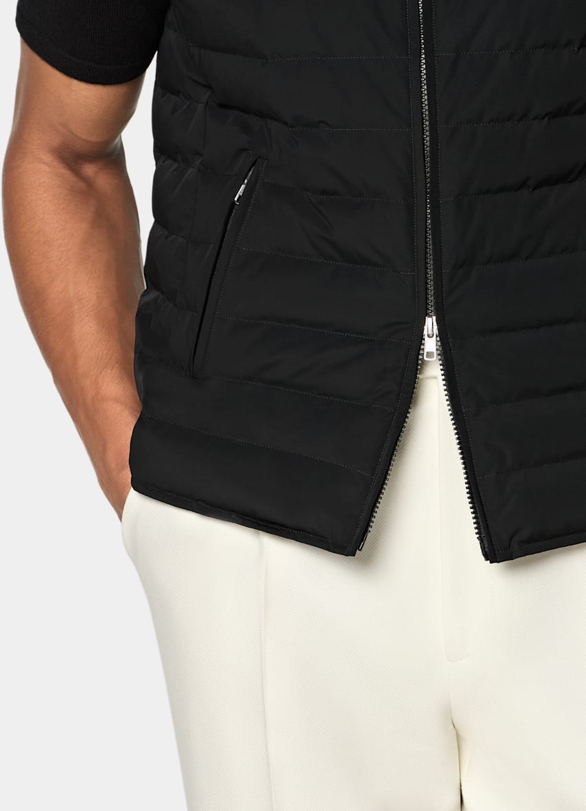 SUITSUPPLY Technical Fabric Black Down Zip Vest