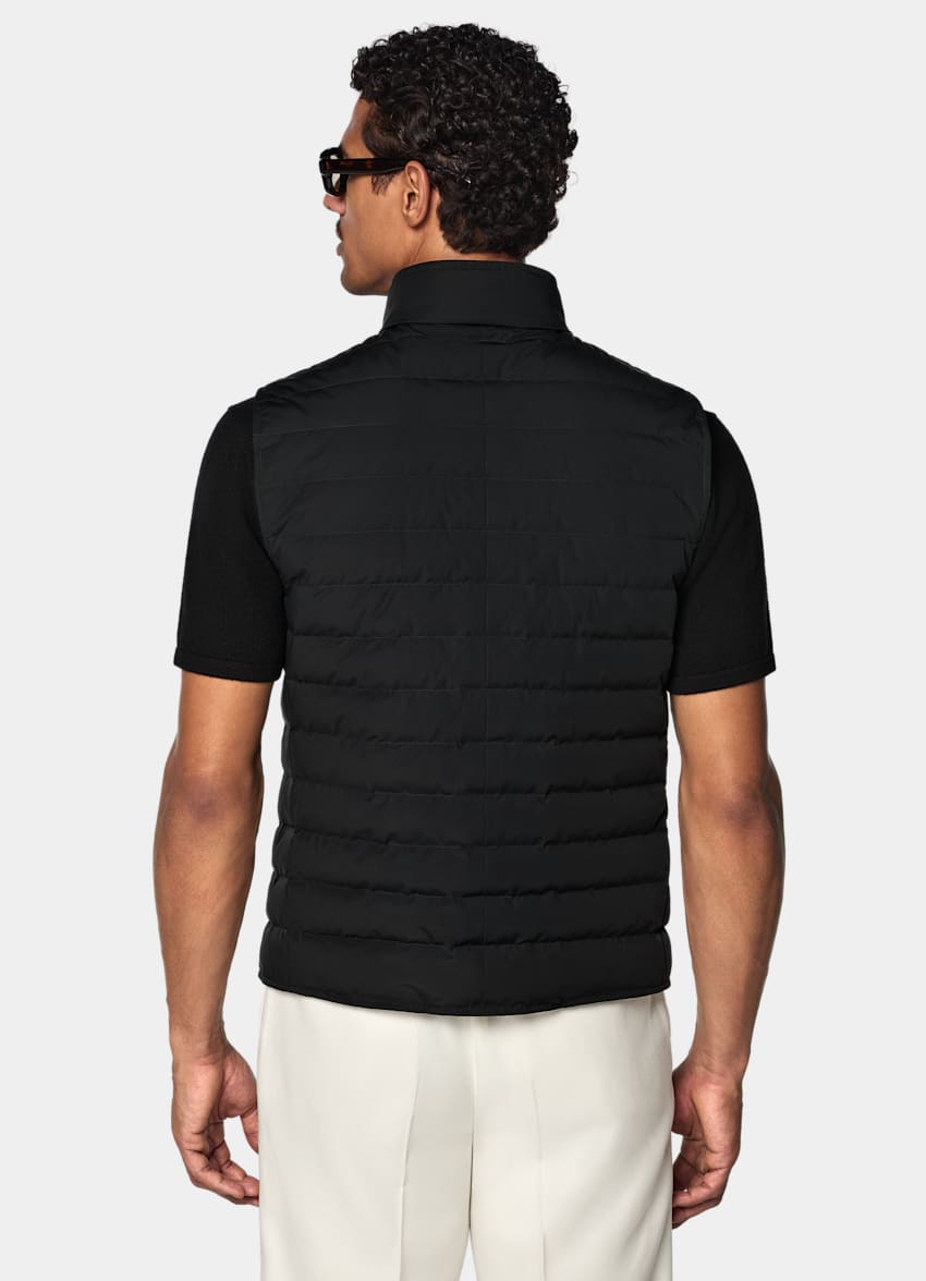 SUITSUPPLY Technical Fabric Black Down Zip Vest