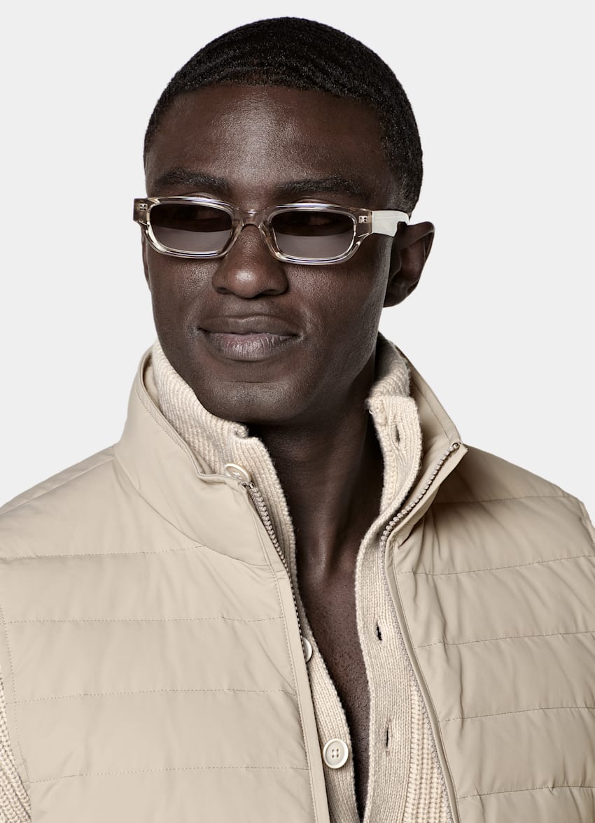 SUITSUPPLY Technical Fabric Taupe Down Zip Vest