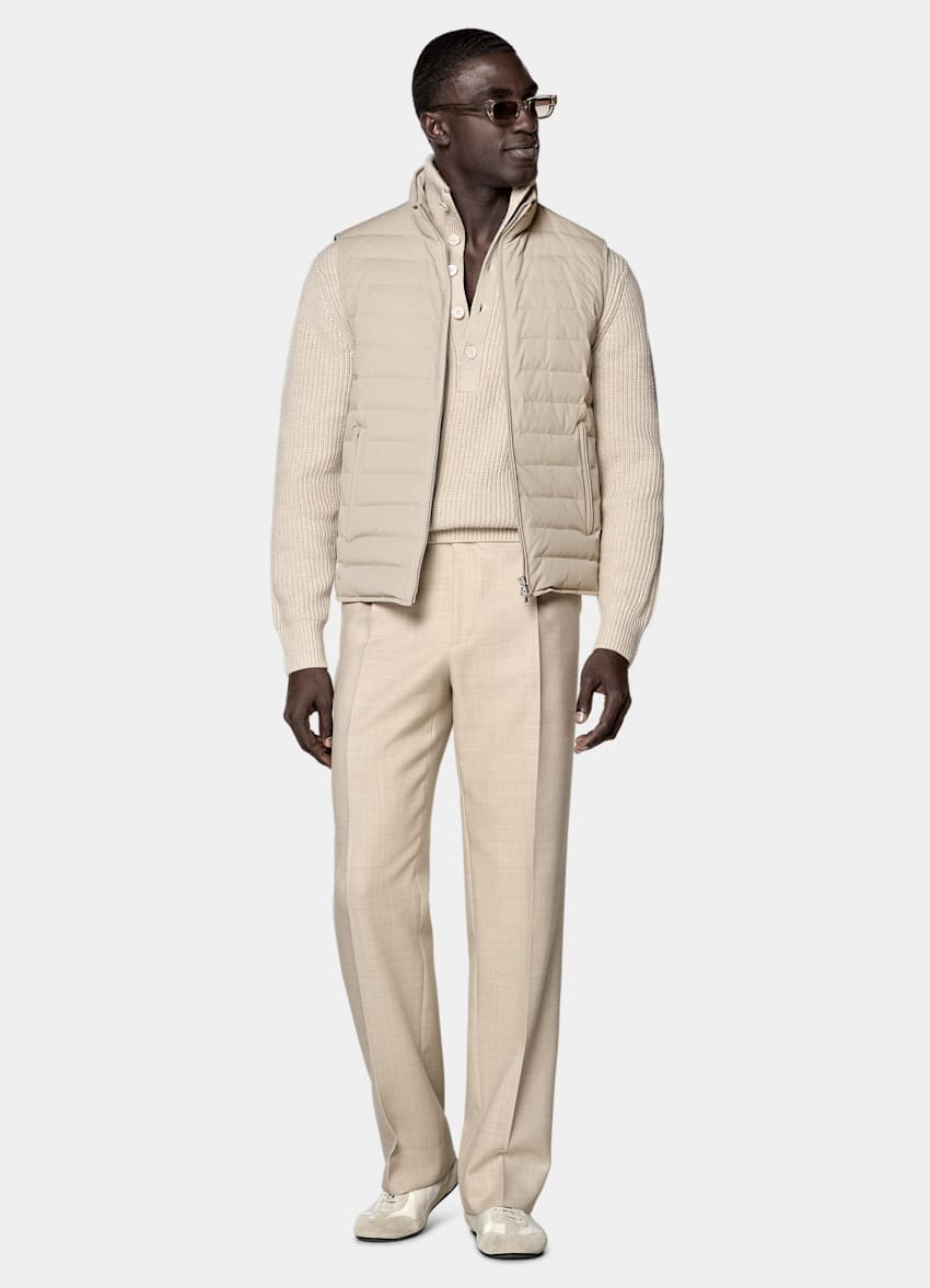 SUITSUPPLY Technical Fabric Taupe Down Zip Vest