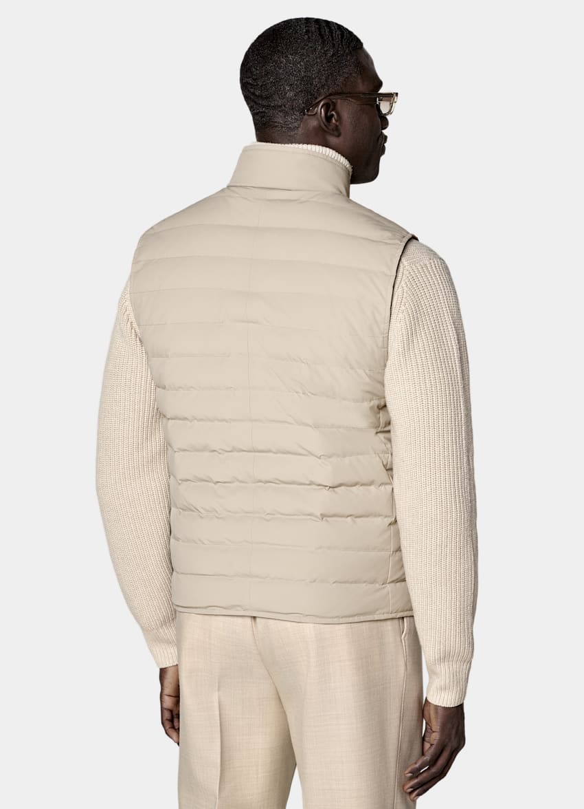 SUITSUPPLY Technical Fabric Taupe Down Zip Vest
