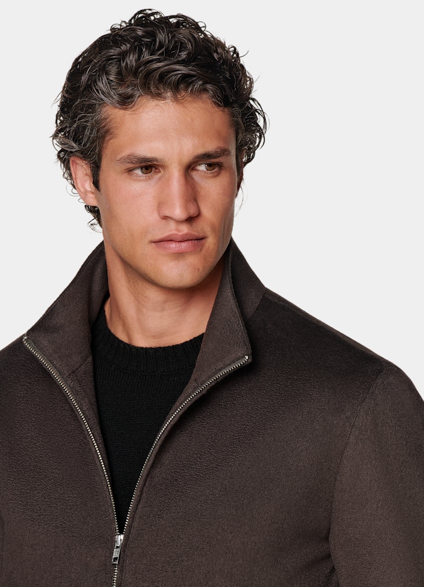 SUITSUPPLY Pure Cashmere by Colombo, Italy Dark Brown Bomber Jacket