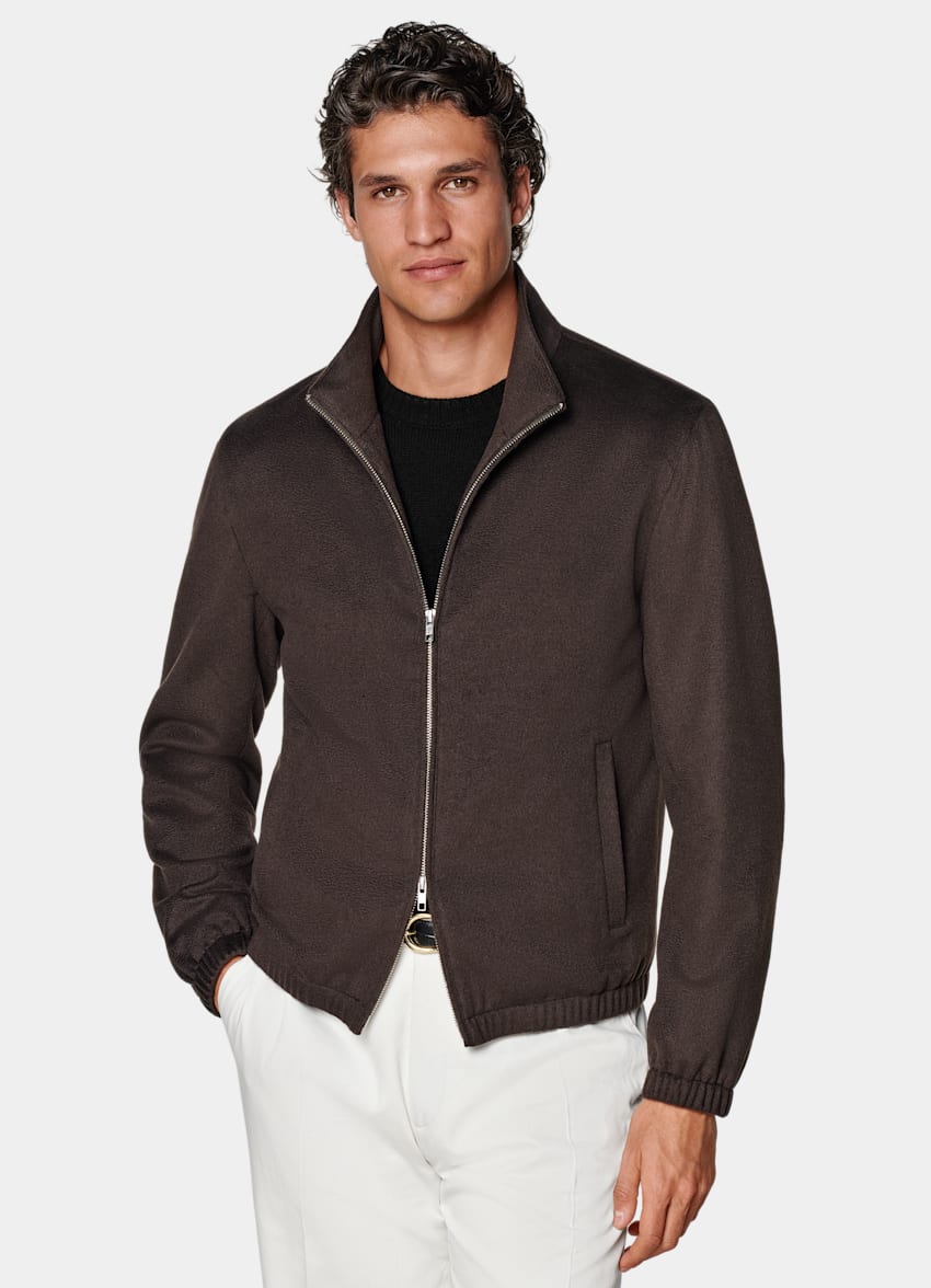 SUITSUPPLY Pure Cashmere by Colombo, Italy Dark Brown Bomber Jacket