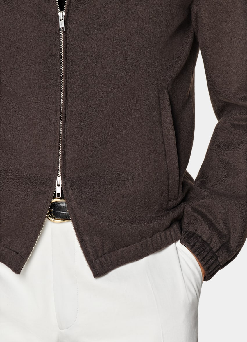 SUITSUPPLY Pure Cashmere by Colombo, Italy Dark Brown Bomber Jacket