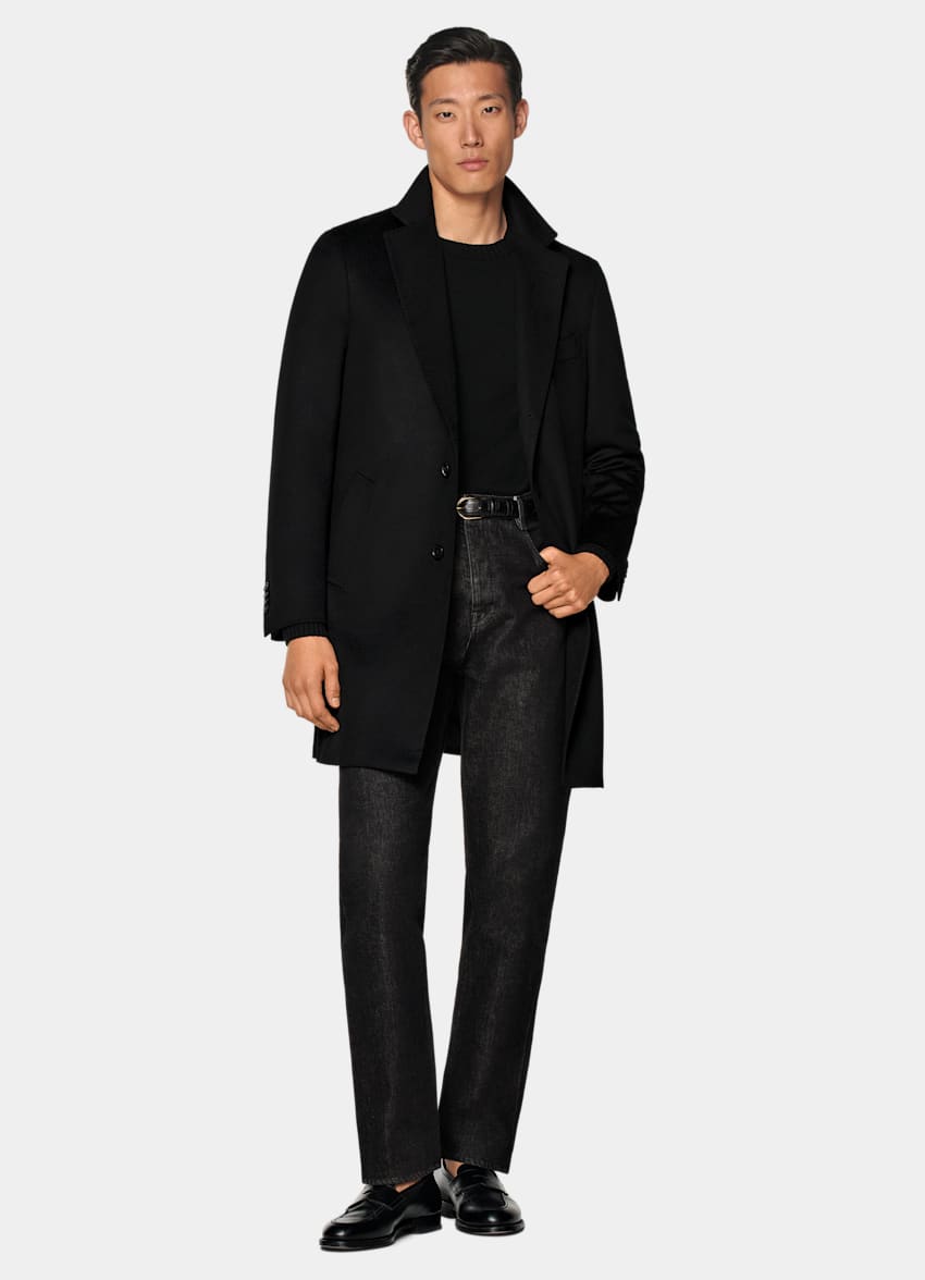 SUITSUPPLY Pure Cashmere by Rogna, Italy Black Overcoat