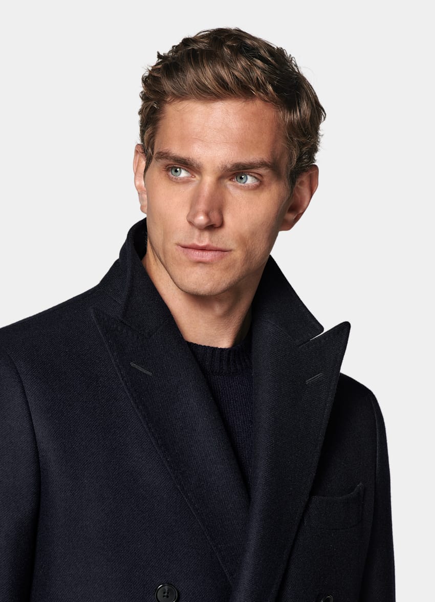 SUITSUPPLY Wool Cashmere by E.Thomas, Italy Navy Belted Overcoat