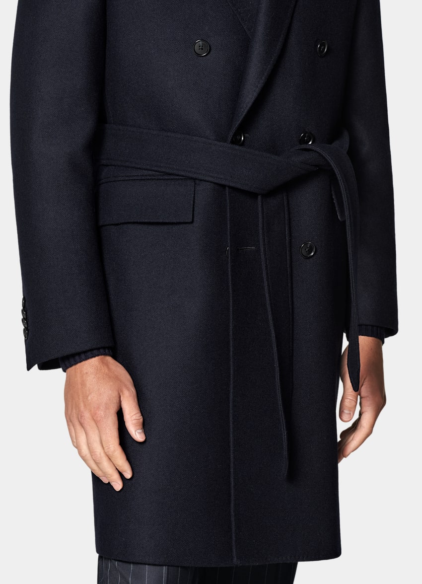 SUITSUPPLY Wool Cashmere by E.Thomas, Italy Navy Belted Overcoat