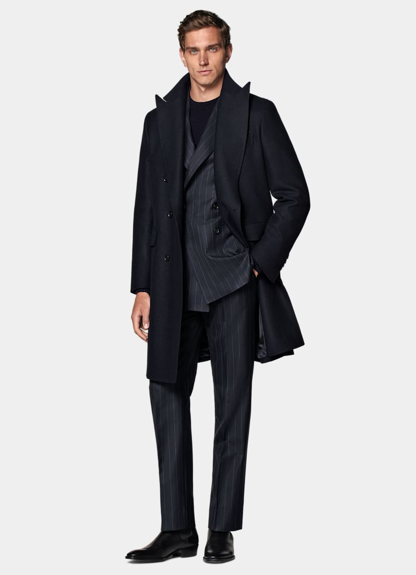 SUITSUPPLY Wool Cashmere by E.Thomas, Italy Navy Belted Overcoat