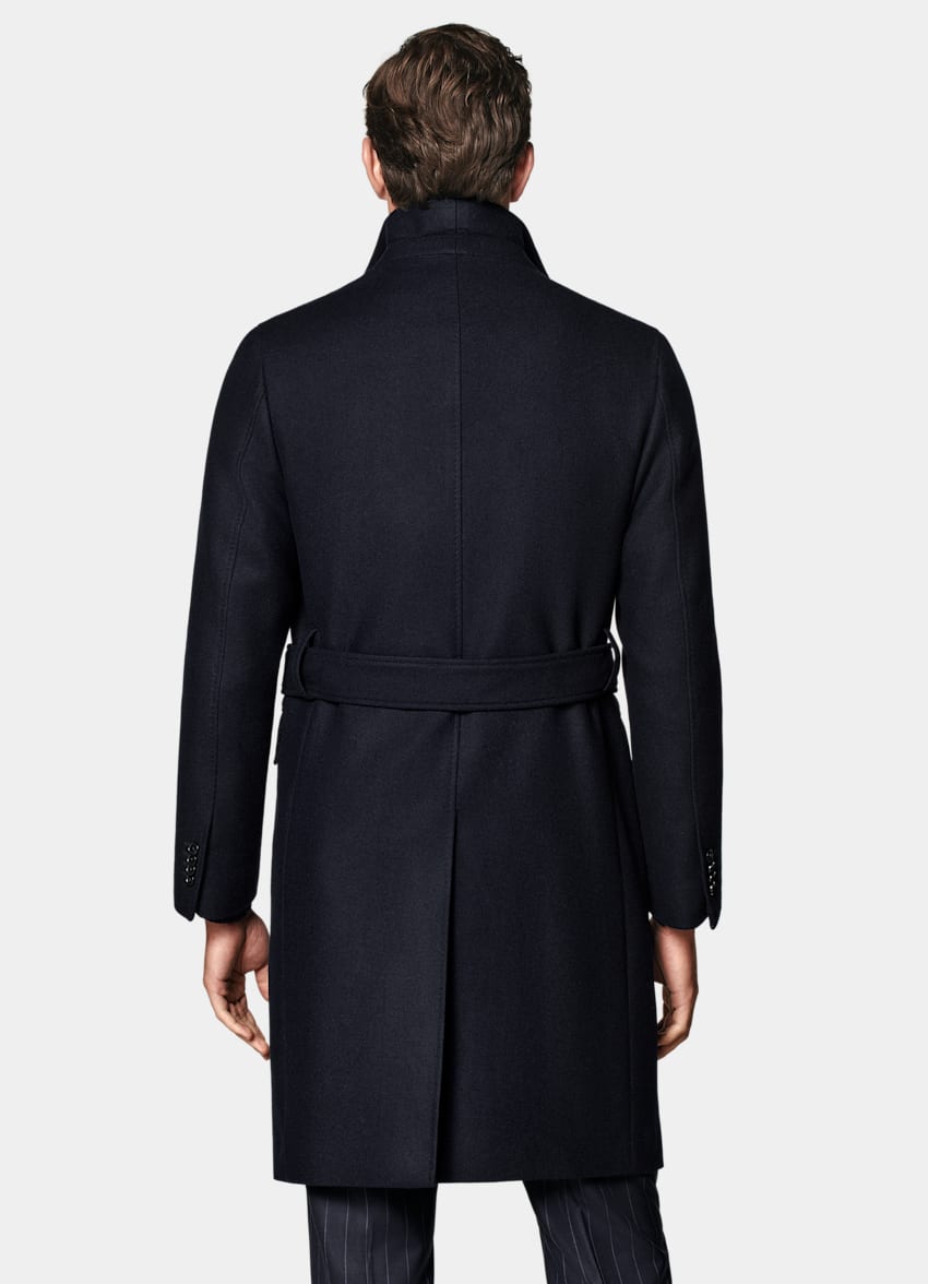 SUITSUPPLY Wool Cashmere by E.Thomas, Italy Navy Belted Overcoat