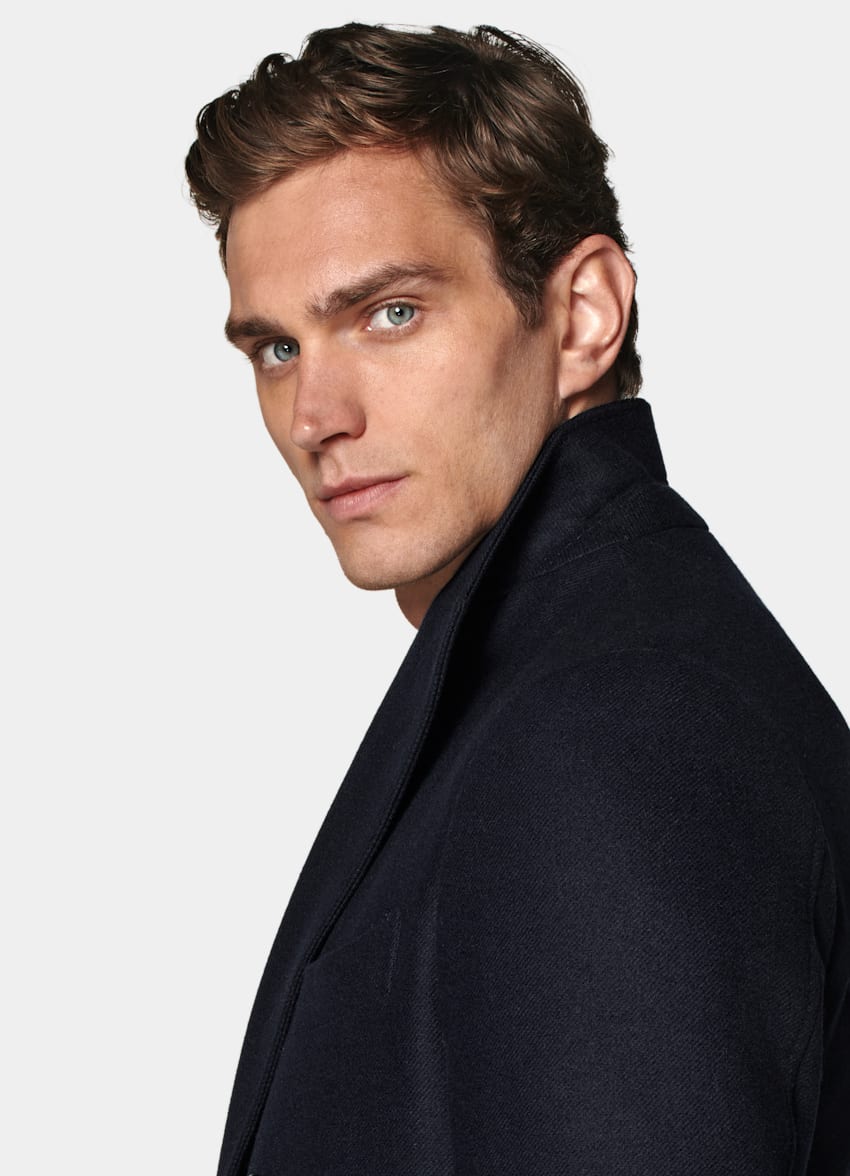 SUITSUPPLY Wool Cashmere by E.Thomas, Italy Navy Belted Overcoat