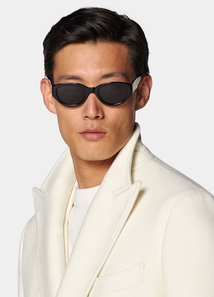 SUITSUPPLY Wool Cashmere by Delfino, Italy Off-White Belted Overcoat